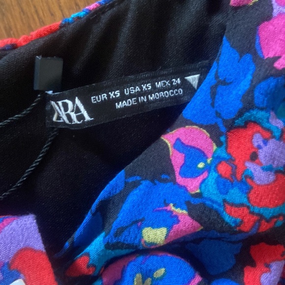 NWT Zara floral long sleeve ruched skirt draped mini dress xs - Picture 11 of 16